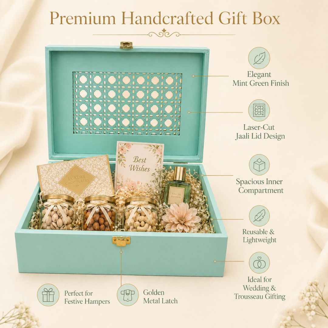 Mint Green Laser Cut Gift Box with Golden Latch