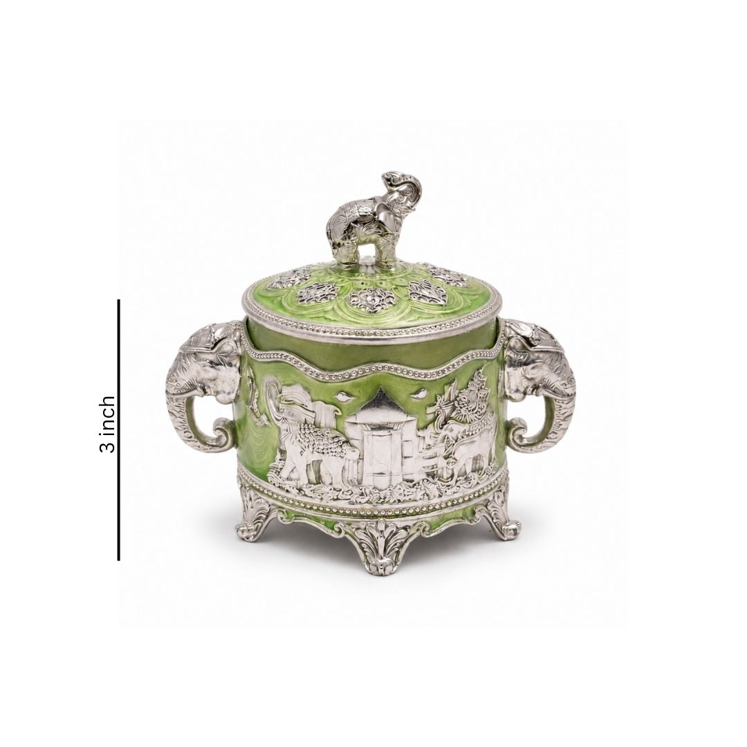 German Silver Elephant Lid Decorative Storage Box – 3 Inch Premium Handcrafted Gift Container - Adscraft.in