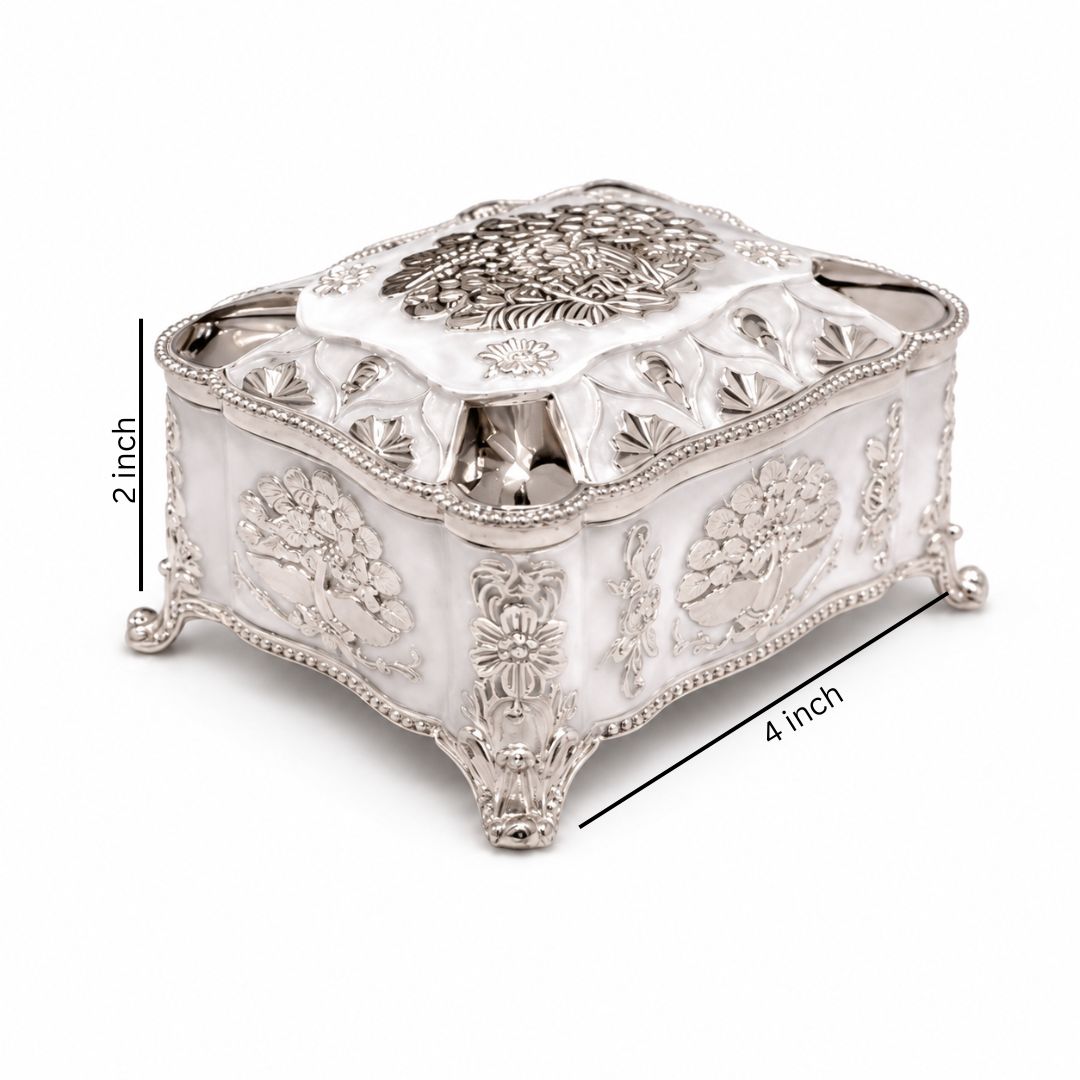 Premium German Silver Decorative Box with Velvet Lining – 4 x 3 Inch Elegant Storage & Gifting Box