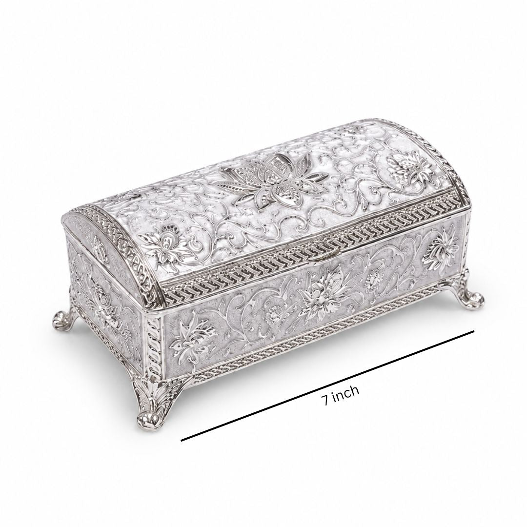 Royal German Silver Embossed Storage Box with Velvet Lining – Luxury Gifting & Décor Piece