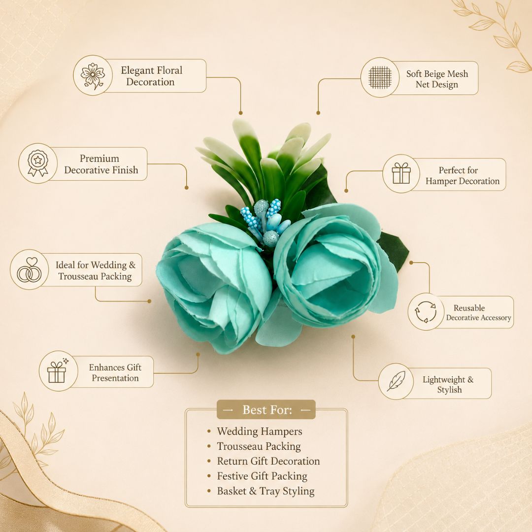 Set of 5 Aqua Blue Floral Decoration Accessories for Hamper Packing
