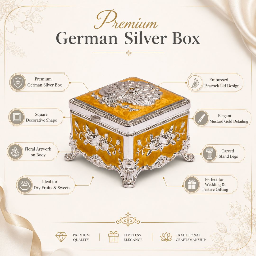 Royal Peacock Embossed Decorative Storage Box – 3 x 3 Inch (Premium Finish)
