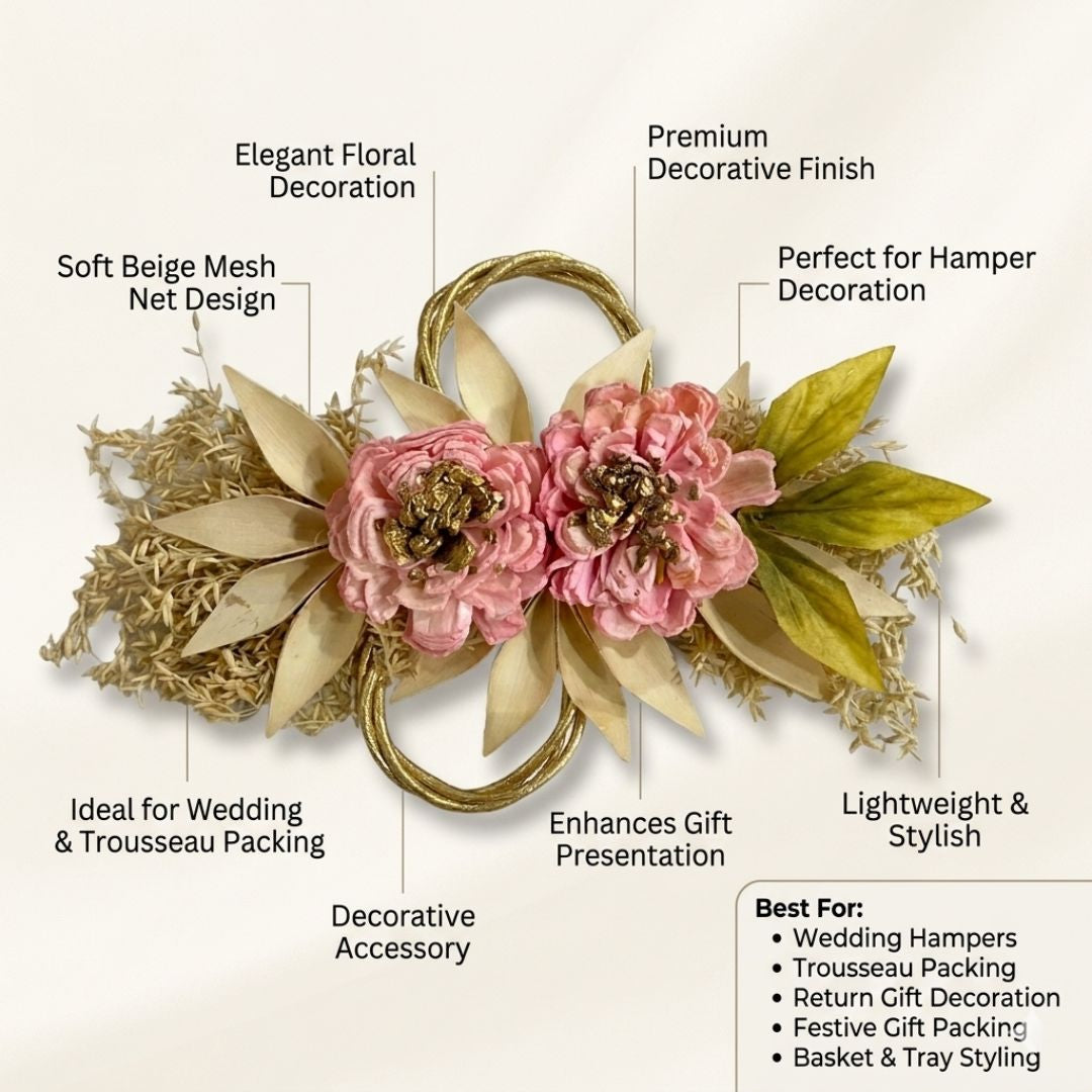 Set of 5 Pink Floral Decorative Accessories for Hamper & Trousseau Packing