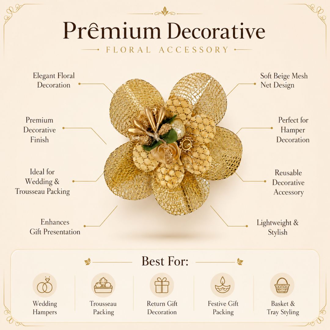 Set of 5 Golden Net Floral Decorative Accessories for Hamper & Trousseau Packing