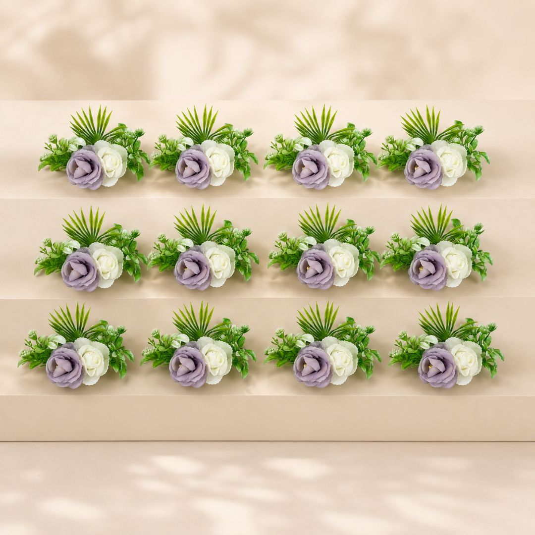Set of 5 Lavender & White Floral Decorative Accessories for Hamper & Trousseau Packing