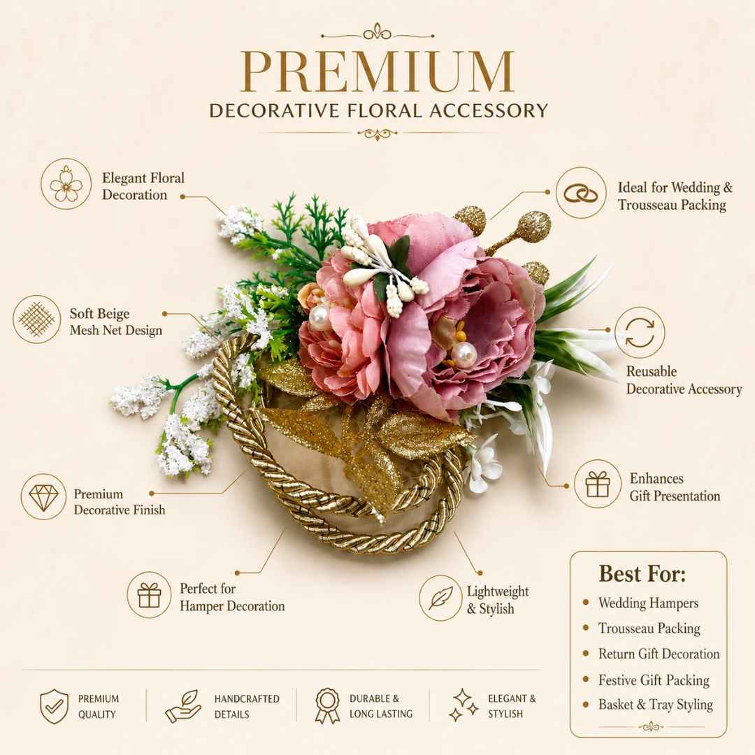 Pack of 5 Pink Floral Golden Loop Decoration Accessories for Hamper Packing