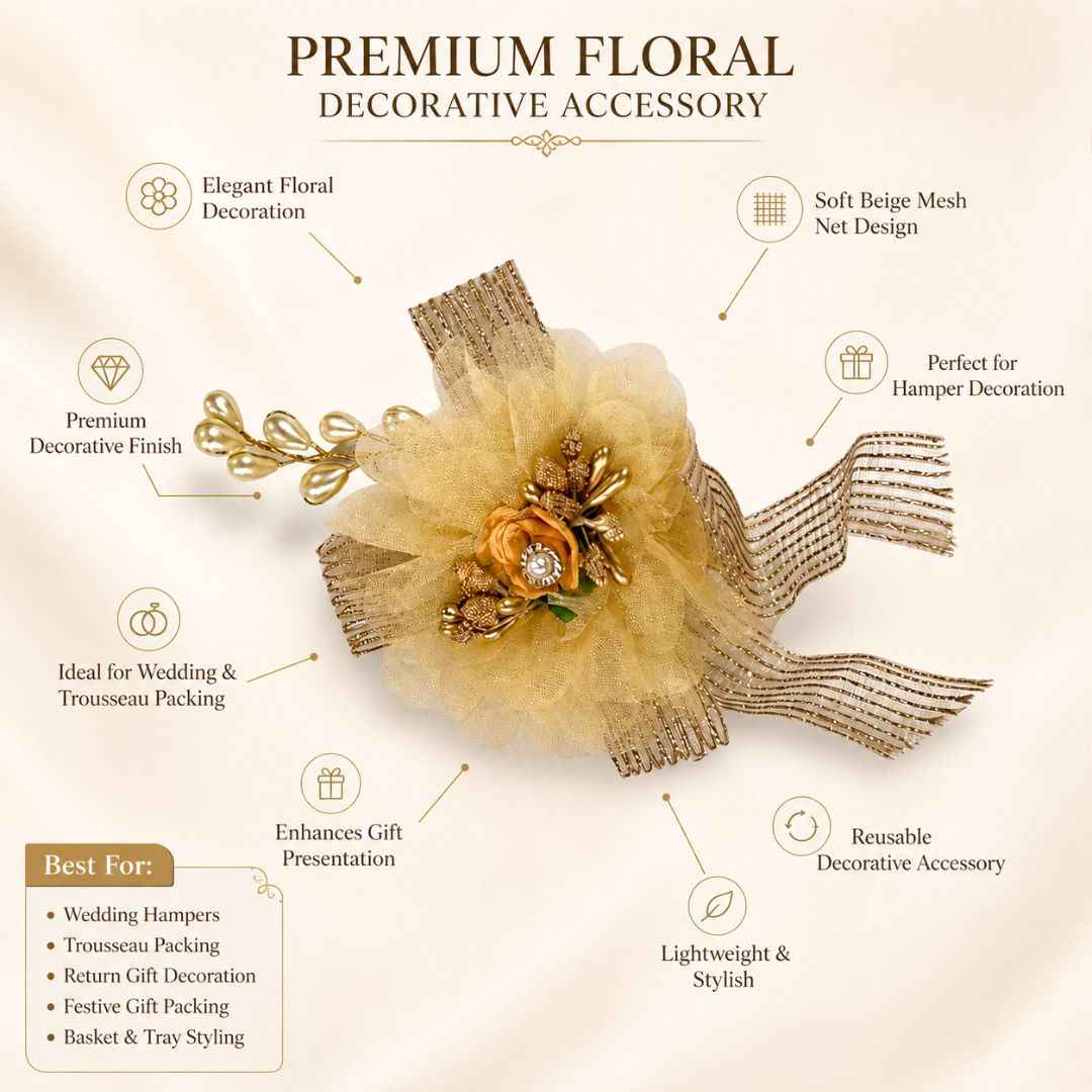 Set of 5 Golden Net Flower Decorative Accessories for Hamper & Trousseau Packing