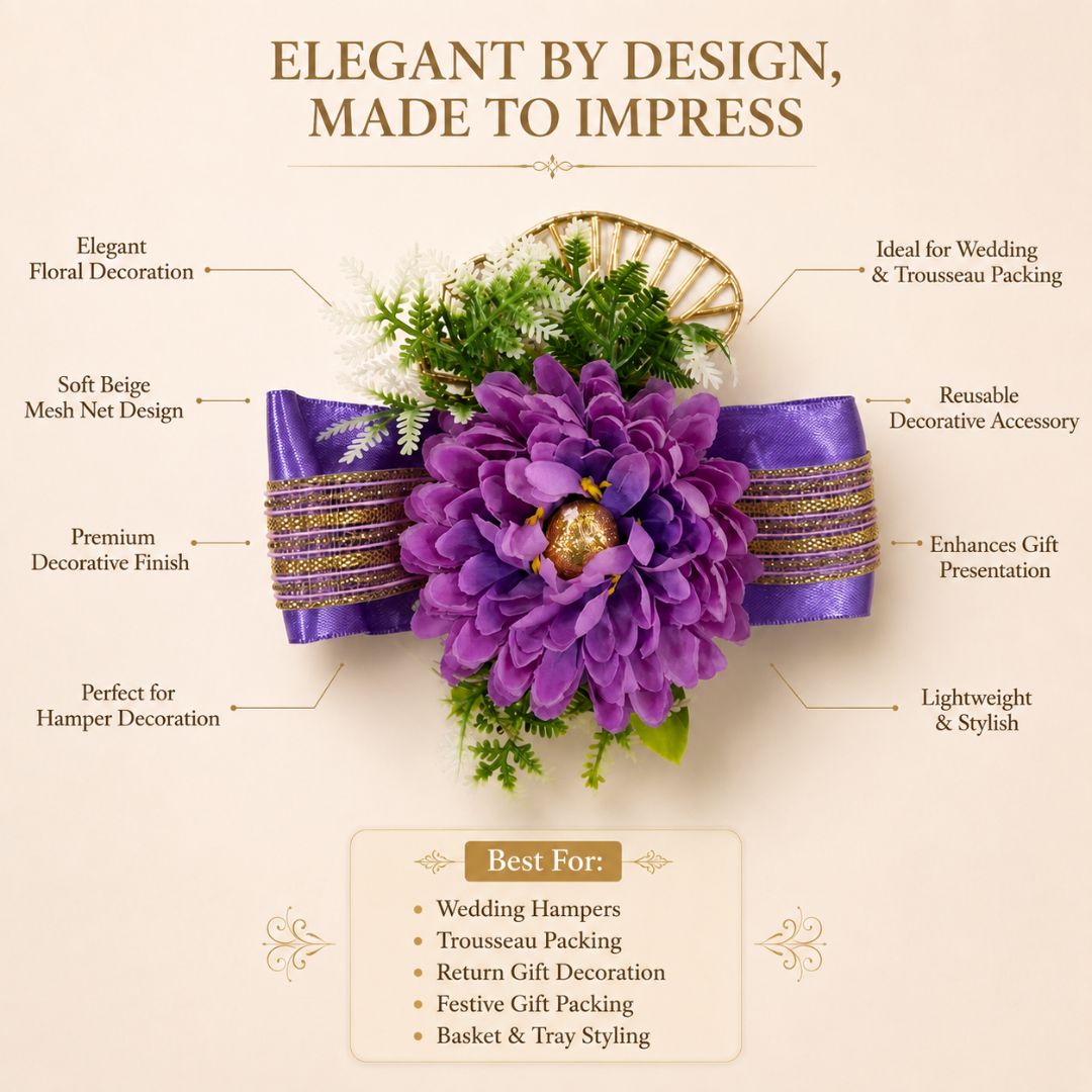 Set of 5 Purple Floral Decorative Accessories for Hamper & Trousseau Packing