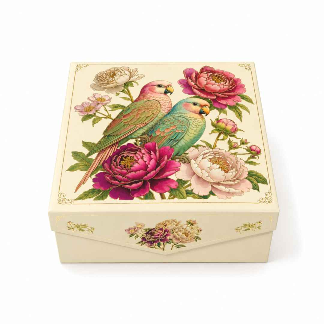 Pack of 5 Parrot Floral Printed Square Gift Box – Premium Hamper Packaging Box