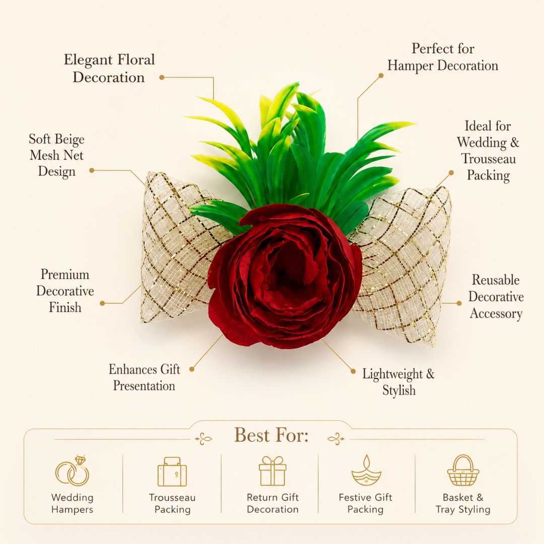 Set of 5 Red Rose Decorative Flower Accessories for Hamper & Trousseau Packing