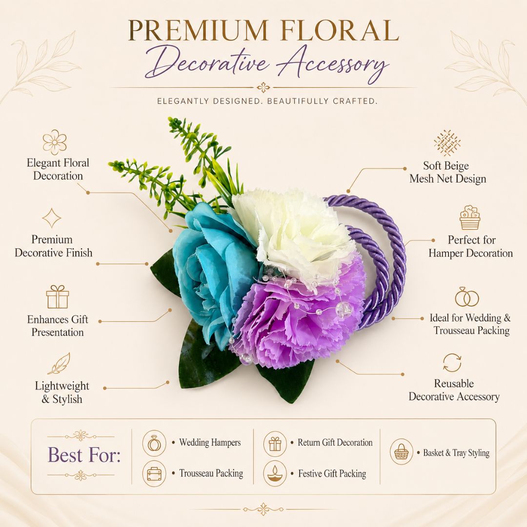 Set of 5 Multicolor Floral Decorative Accessories for Hamper & Trousseau Packing