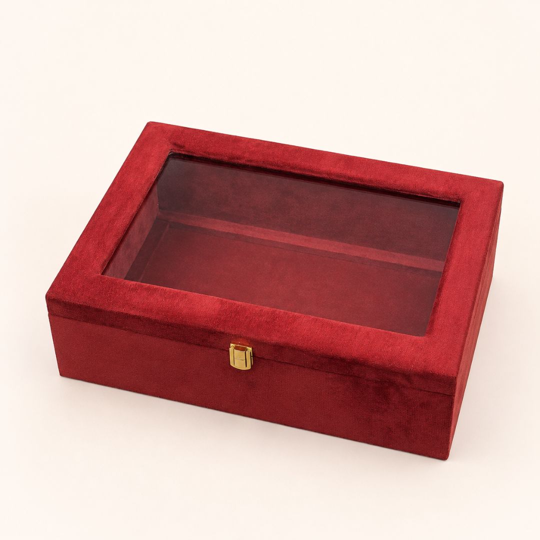 Maroon Transparent Lid Gift Box with Golden Latch