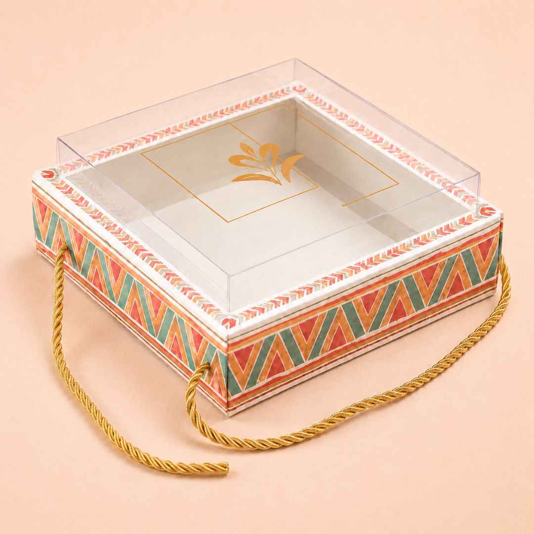 Pack of 5 -Transparent Lid Festive Gift Tray Box