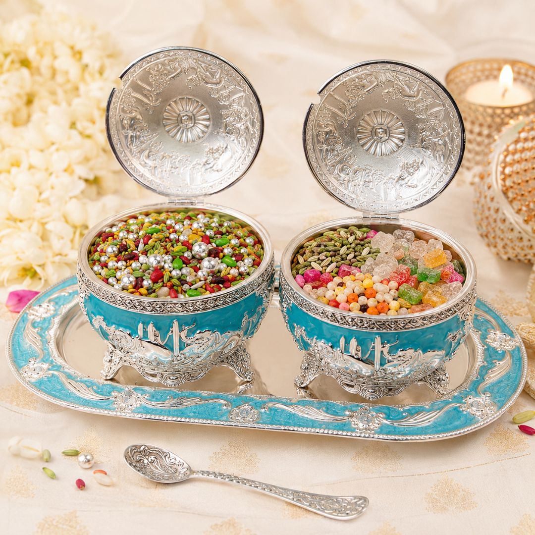 German Silver Aqua Elephant Serving Set with Spoon