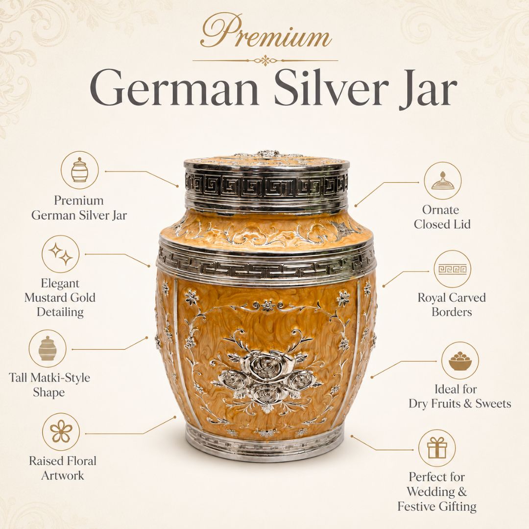 Luxury Orange Floral Silver Finish Storage Jar with Lid (7 x 5 Inch)