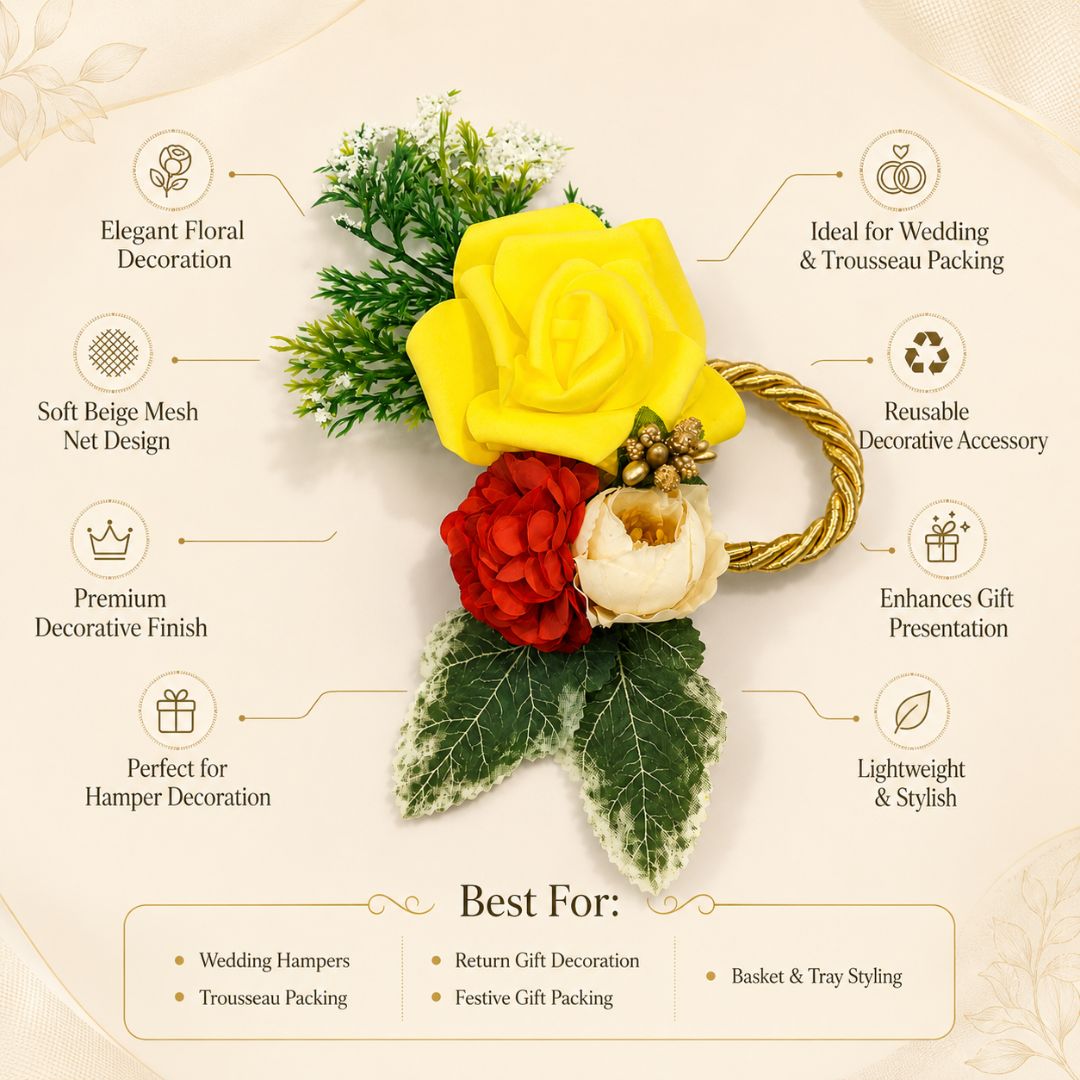 Yellow Rose Floral Decoration Accessory for Hamper Packing