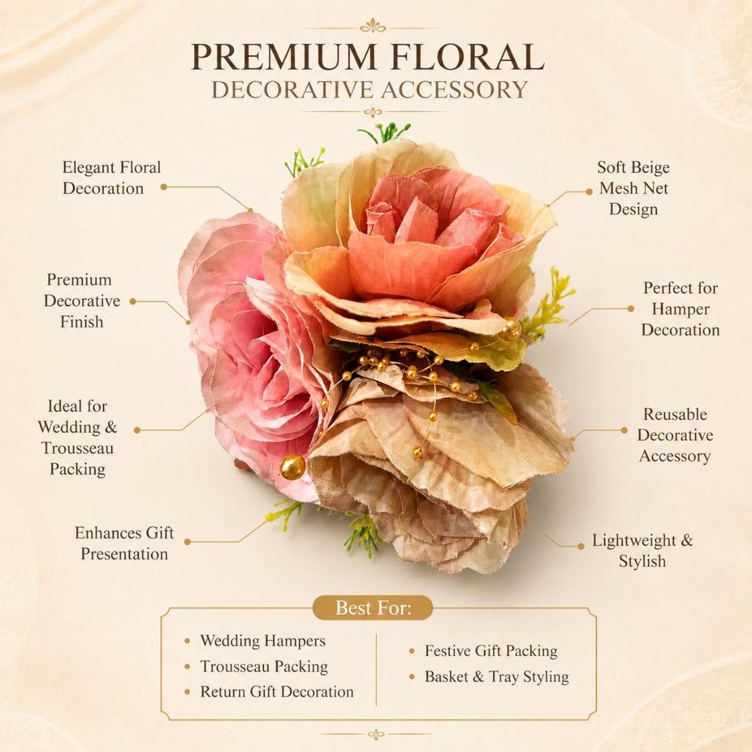 Set of 5 Peach Pink Floral Decoration Accessories for Hamper Packing