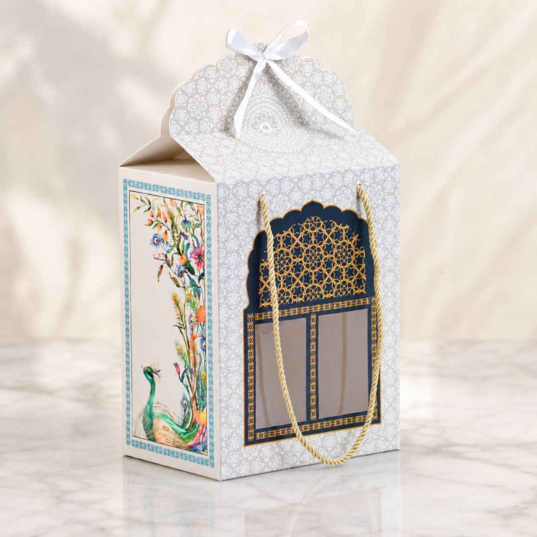 Pack of 5- Ivory Peacock Window Gift Box Pack of 5