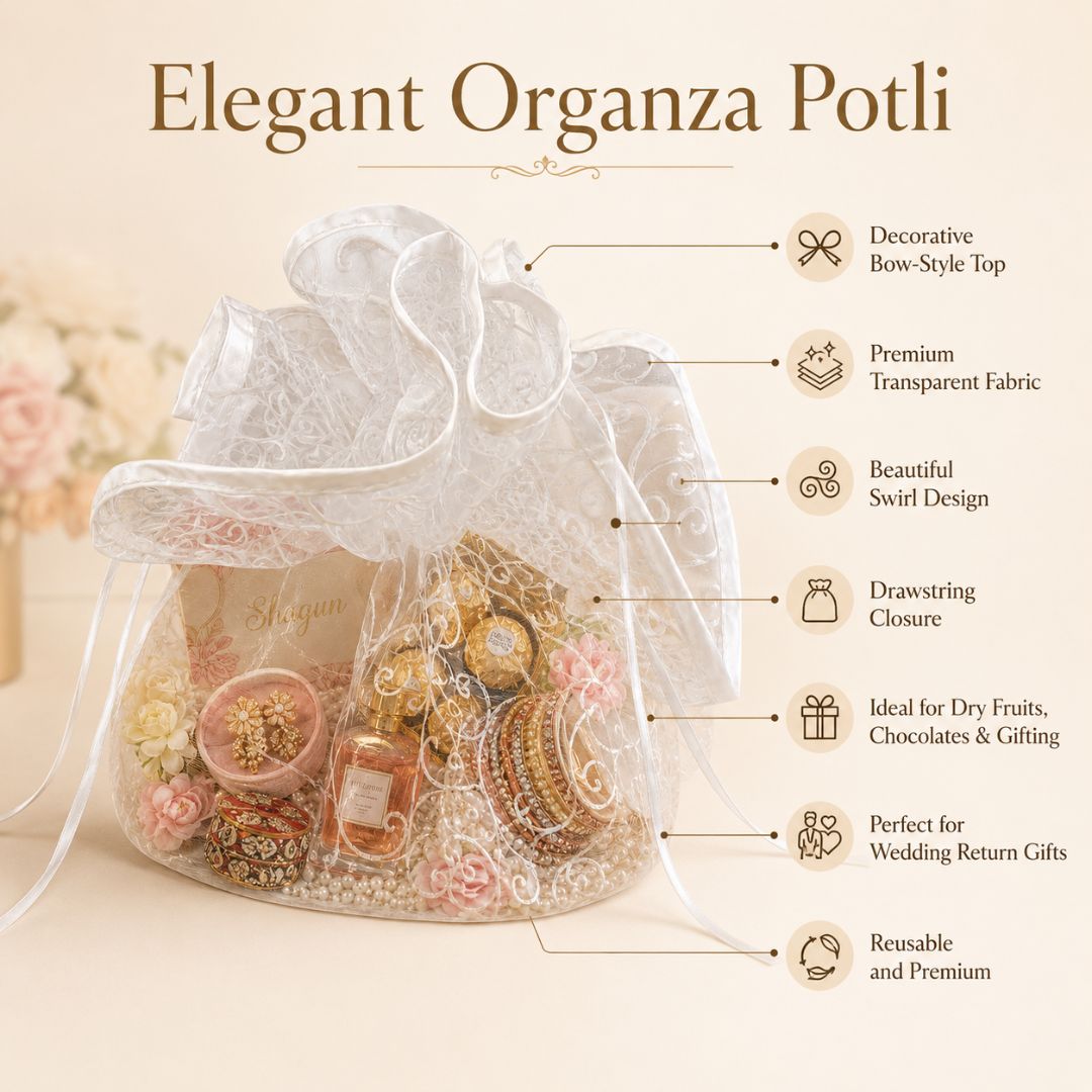 White Organza Potli Gift Bag Pack of 5