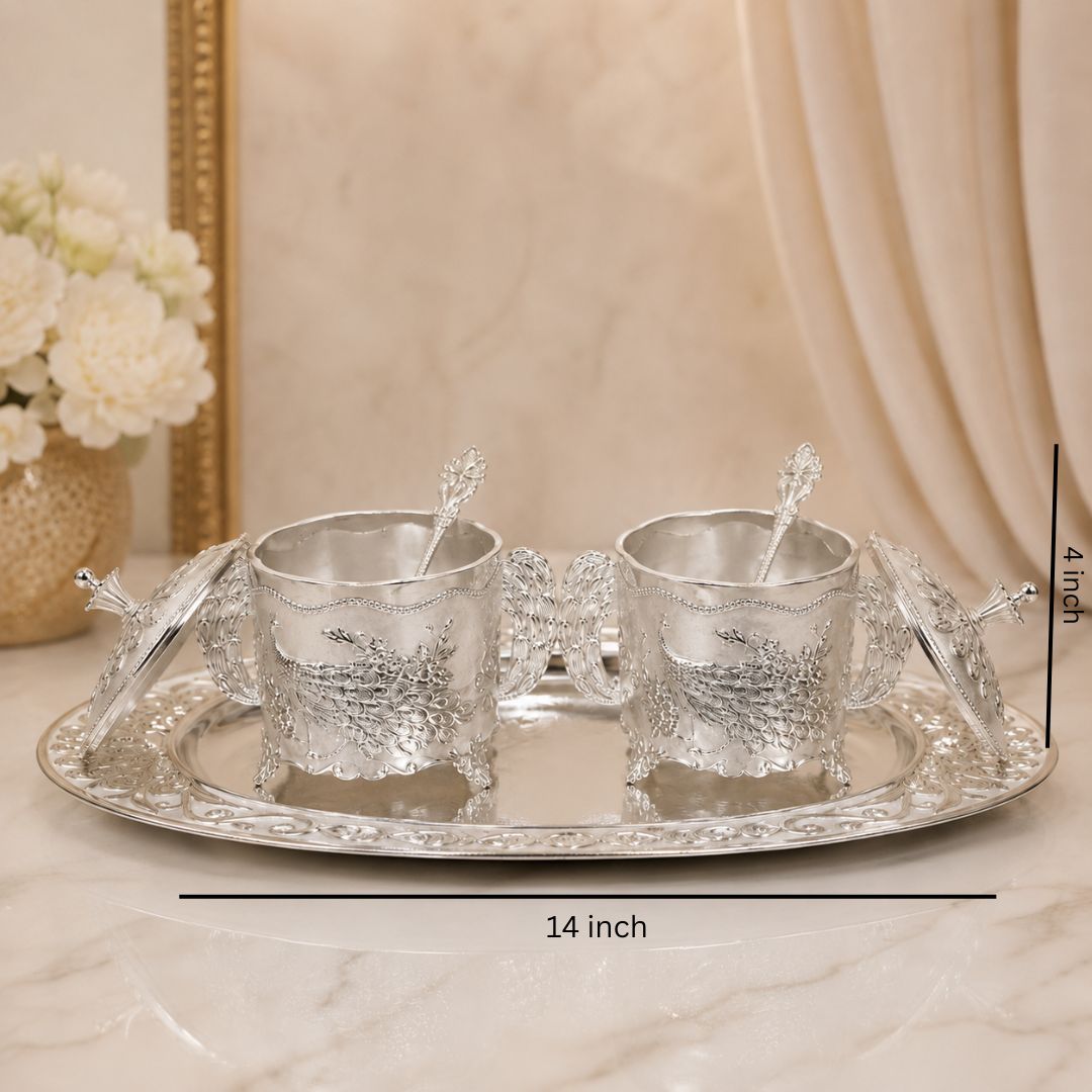German Silver White Peacock Container Set with Tray