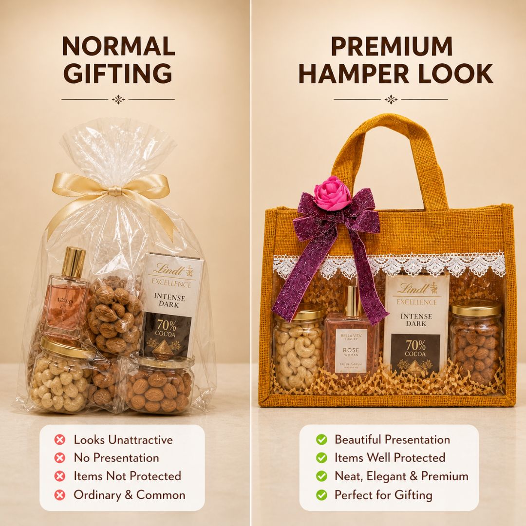 (Set of 5)Premium Jute Transparent Gift Bags with Lace & Floral Bow – 10 x 14 Inch Sizes