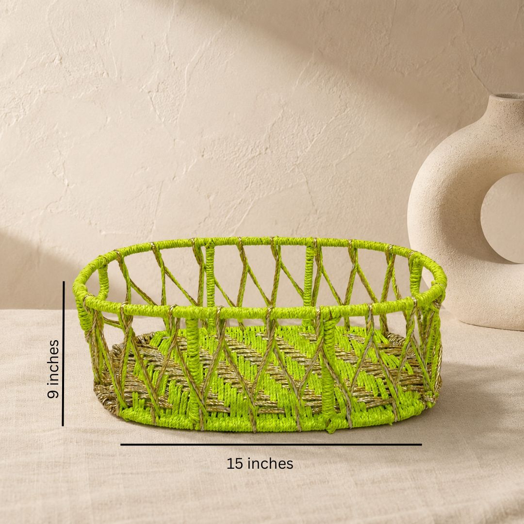 Neon Green & Golden Decorative Basket Set of 3 – Premium Hamper Basket