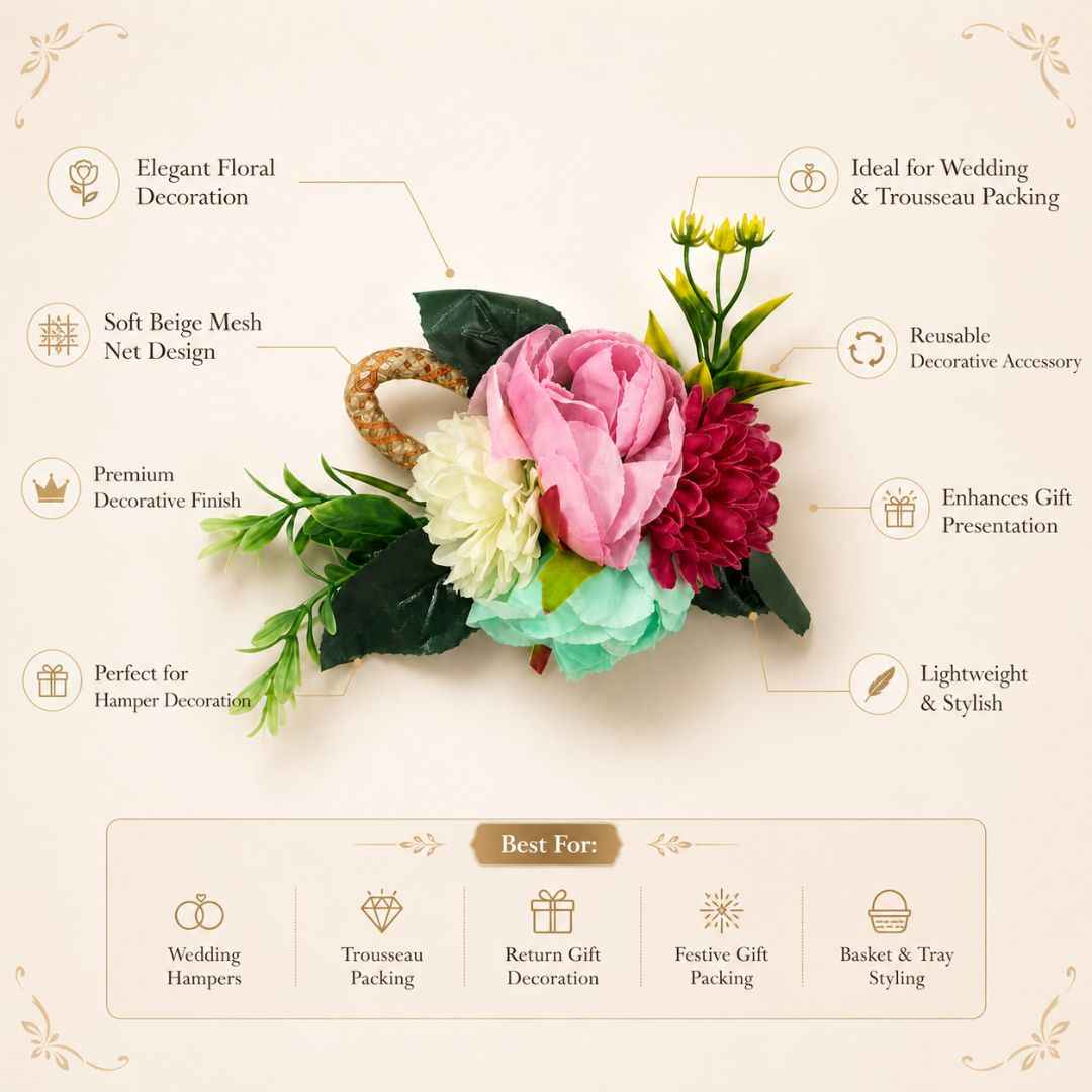 Set of 5 Multicolor Floral Decorative Accessories for Hamper & Trousseau Packing