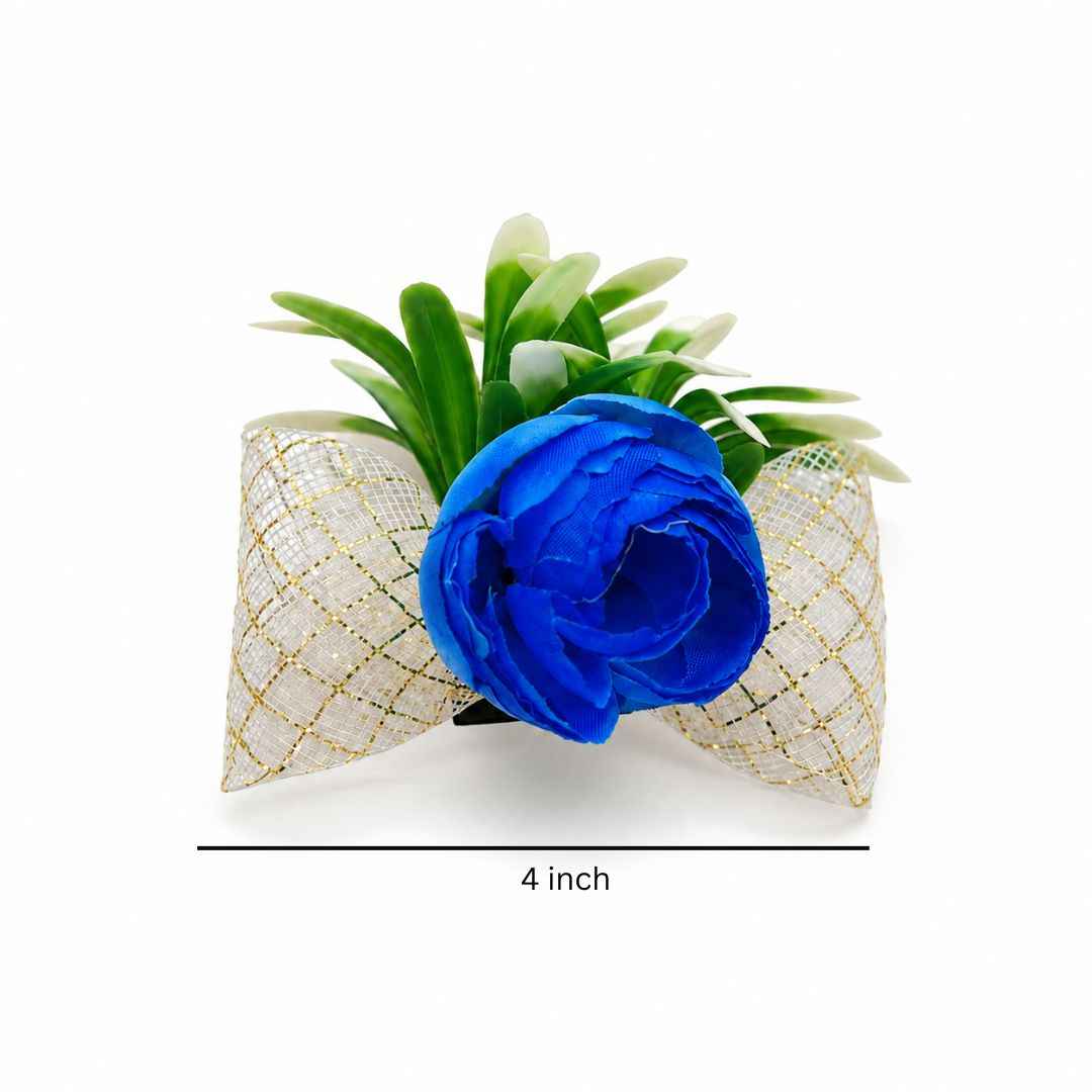 Set of 5 Blue Floral Golden Bow Decoration Accessories for Hamper Packing