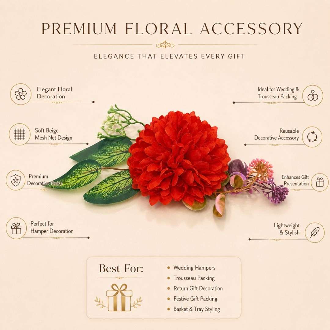 Pack of 5 Red Floral Decoration Accessories for Hamper Packing