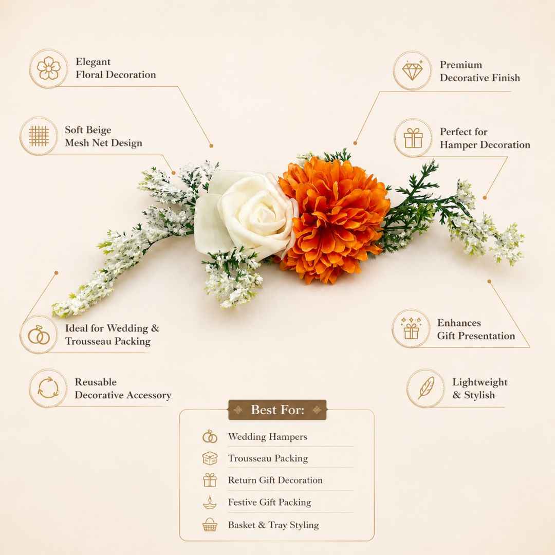 Orange & White Floral Decoration Accessory for Hamper Packing