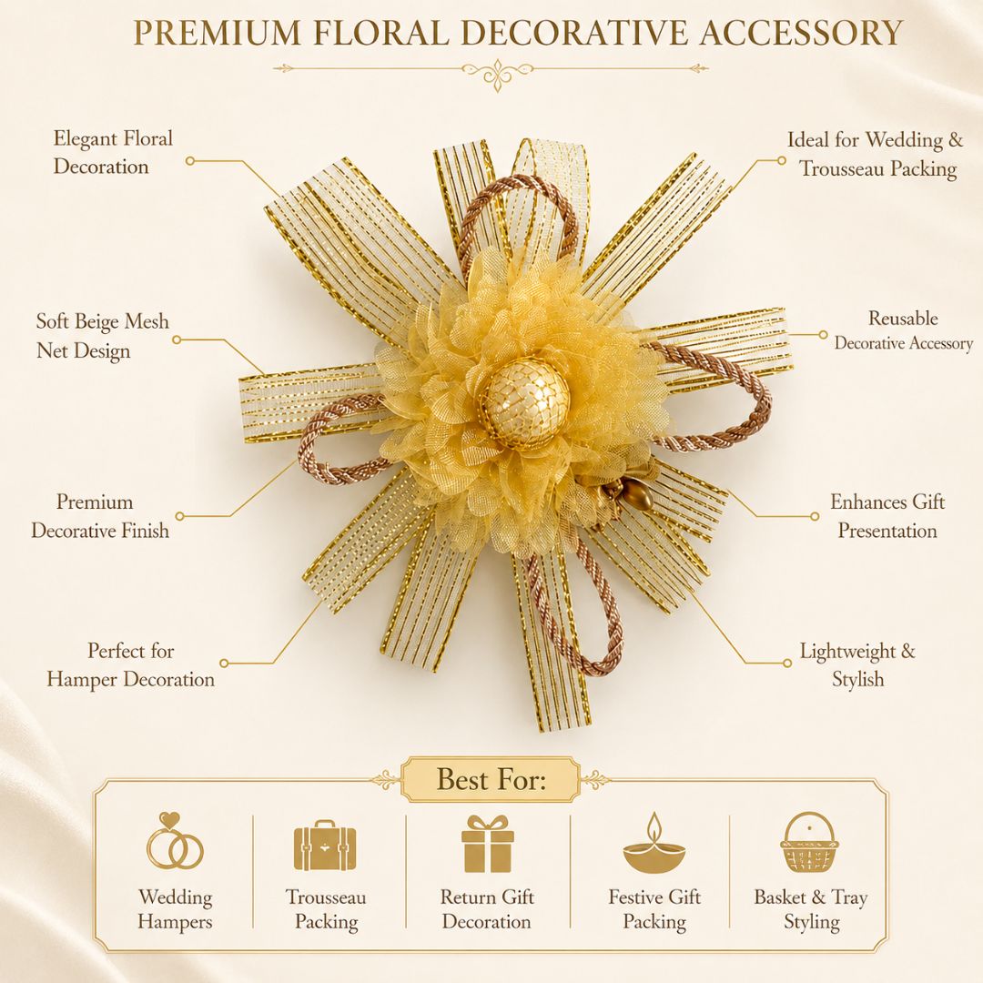 Set of 5 Golden Ribbon Floral Decorative Accessories for Hamper & Trousseau Packing