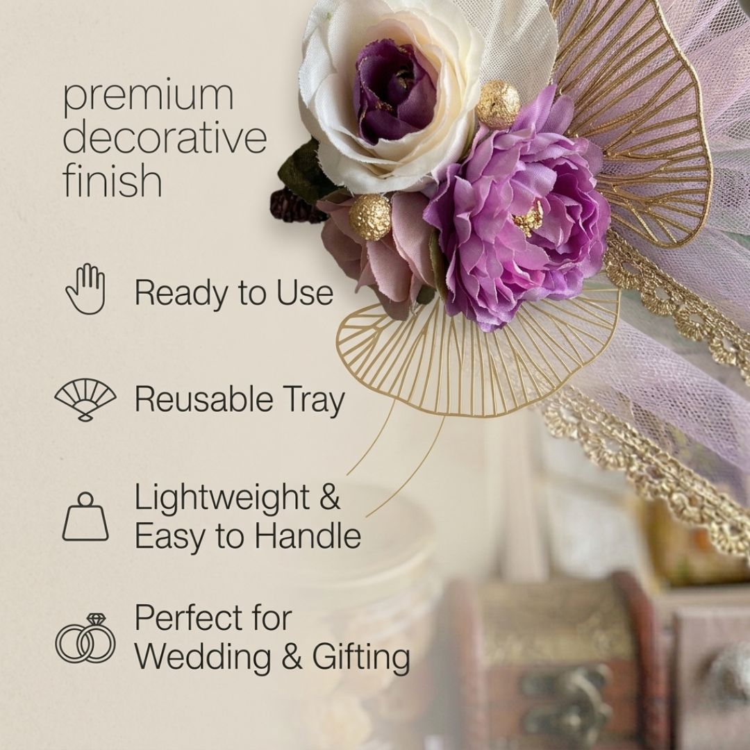 (Set of 3)Premium Lavender Net Gift Baskets with Floral Decor & Handle (16 x 12 Inches)