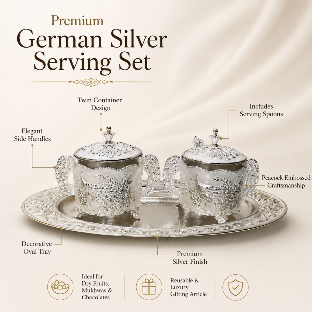 German Silver White Peacock Serving Set with Spoons