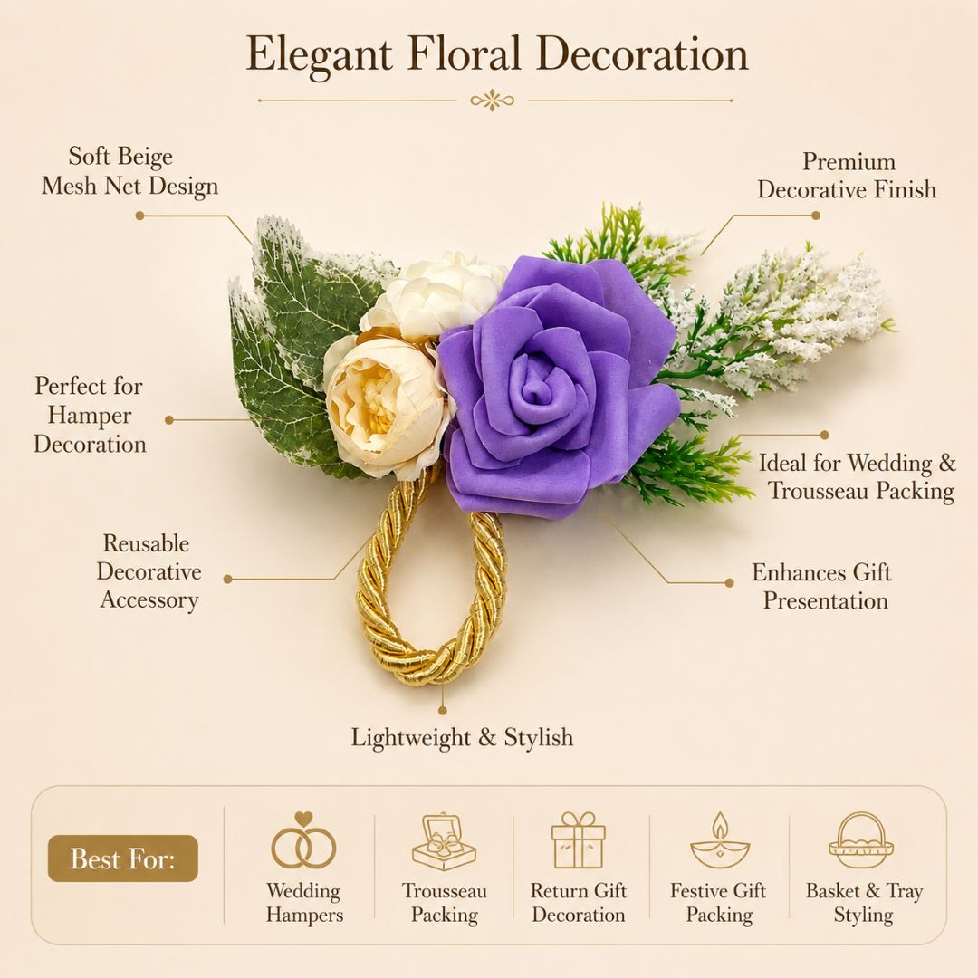 Purple Rose Floral Decoration Accessory for Hamper Packing