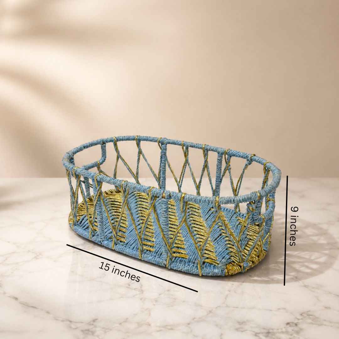 Sky Blue & Golden Decorative Basket Set of 3 – Premium Hamper Basket