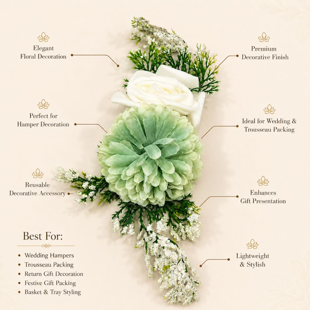 Mint Green & White Floral Decoration Accessory for Hamper Packing