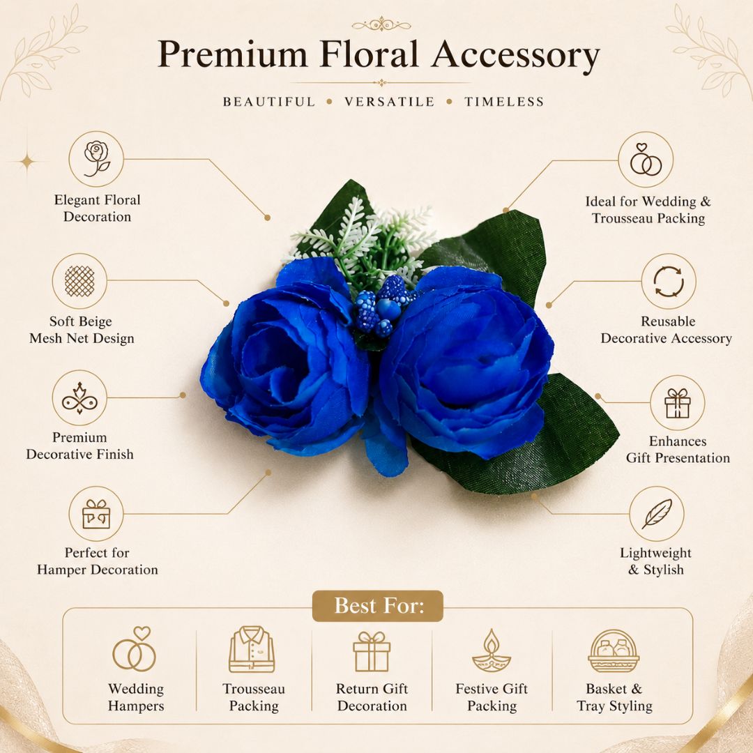 Set of 5 Royal Blue Rose Decorative Accessories for Hamper & Trousseau Packing
