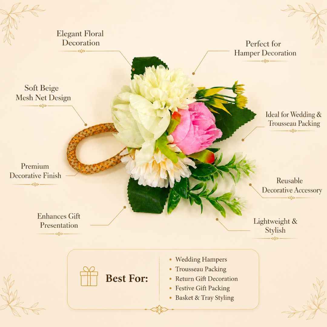 Set of 5 Pink & White Floral Decorative Accessories for Hamper & Trousseau Packing