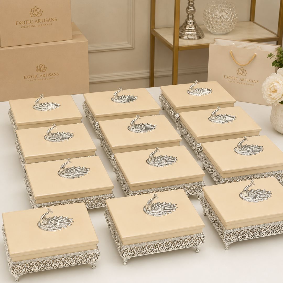 Premium German Silver Peacock Design Gift Box for Festive & Wedding Gifting - Adscraft.in