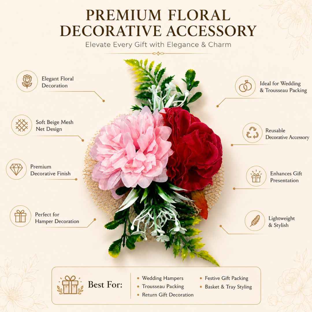Pink & Red Floral Decoration Accessory for Hamper Packing