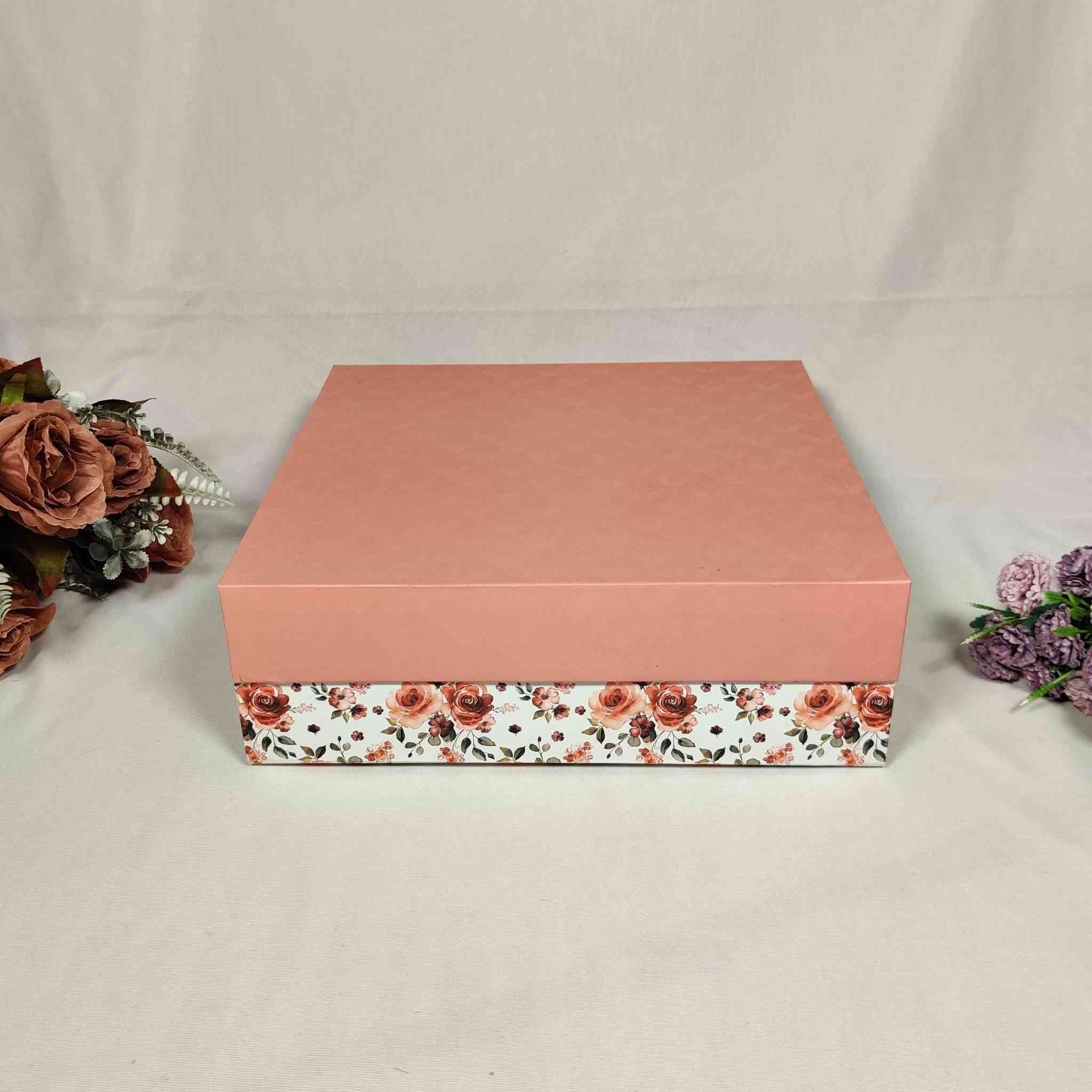 Pink & White Floral Flip Box For Gift Hamper (12x12x4 inches) | adscraft.in 