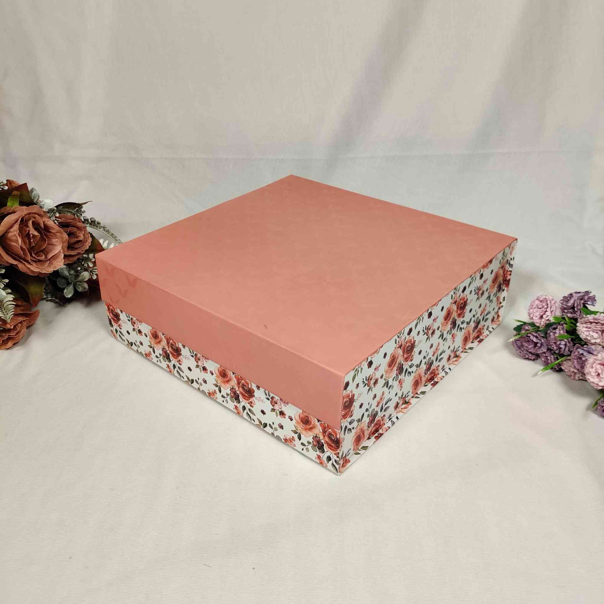 Pink & White Floral Flip Box For Gift Hamper (12x12x4 inches)