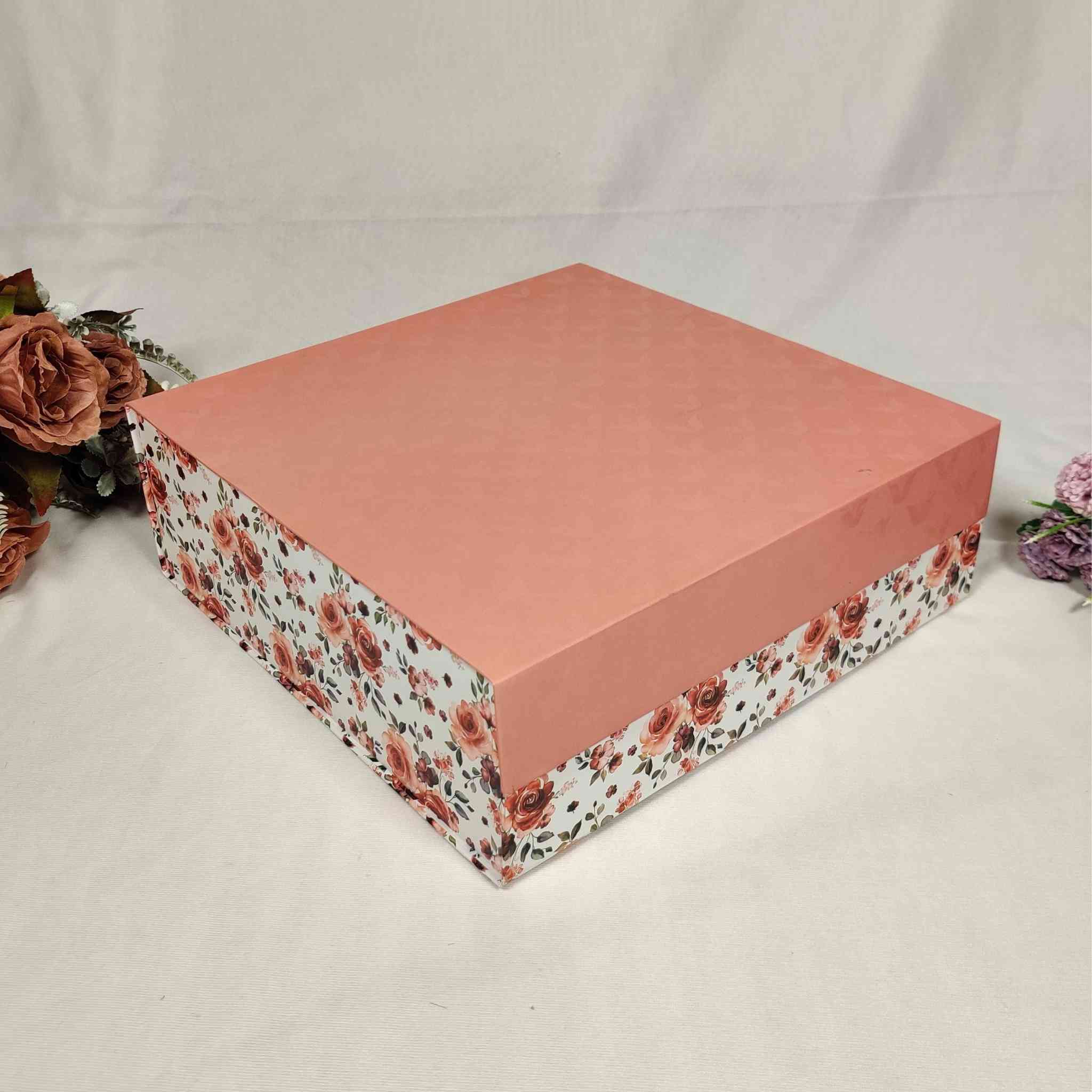 Pink & White Floral Flip Box For Gift Hamper (12x12x4 inches)