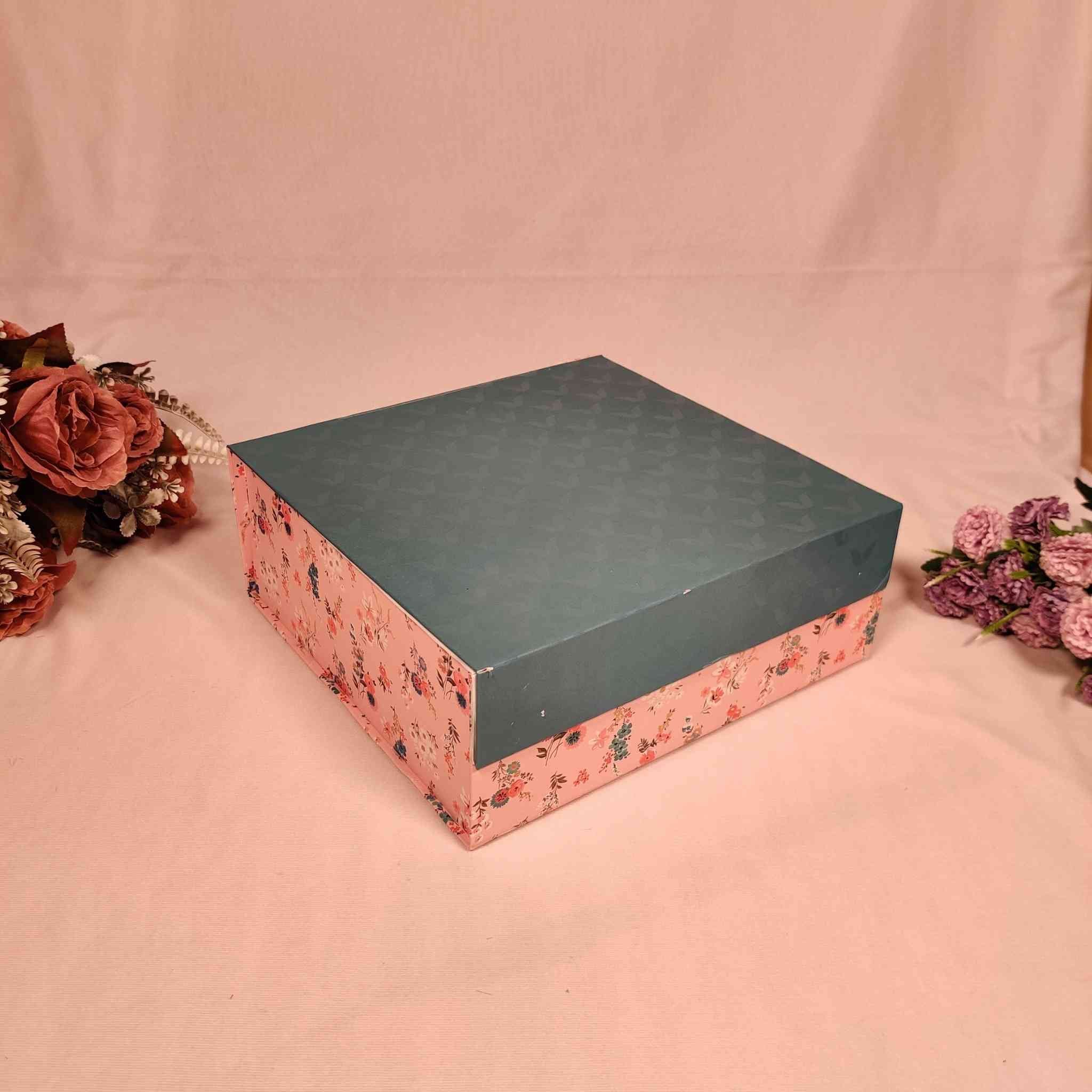 Blue & Pink Floral Flip Box For Gift Hamper (10x10x4 inches)