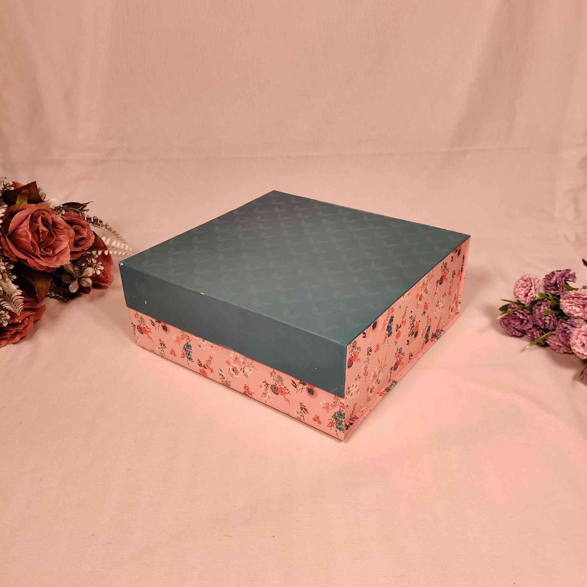 Blue & Pink Floral Flip Box For Gift Hamper (10x10x4 inches)