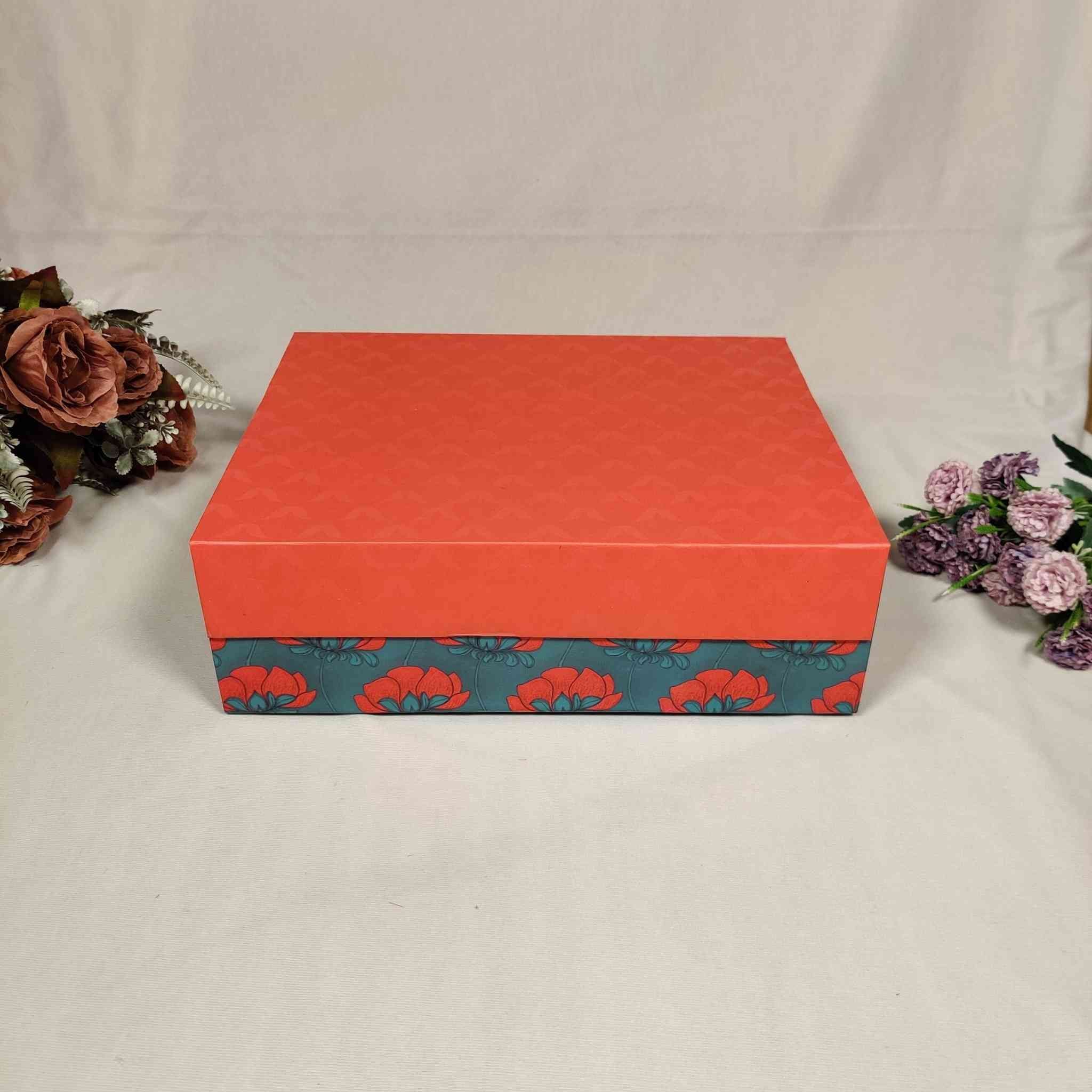 Red & Blue Floral Flip Box For Gift Hamper (12x10x4 inches) | adscraft.in 