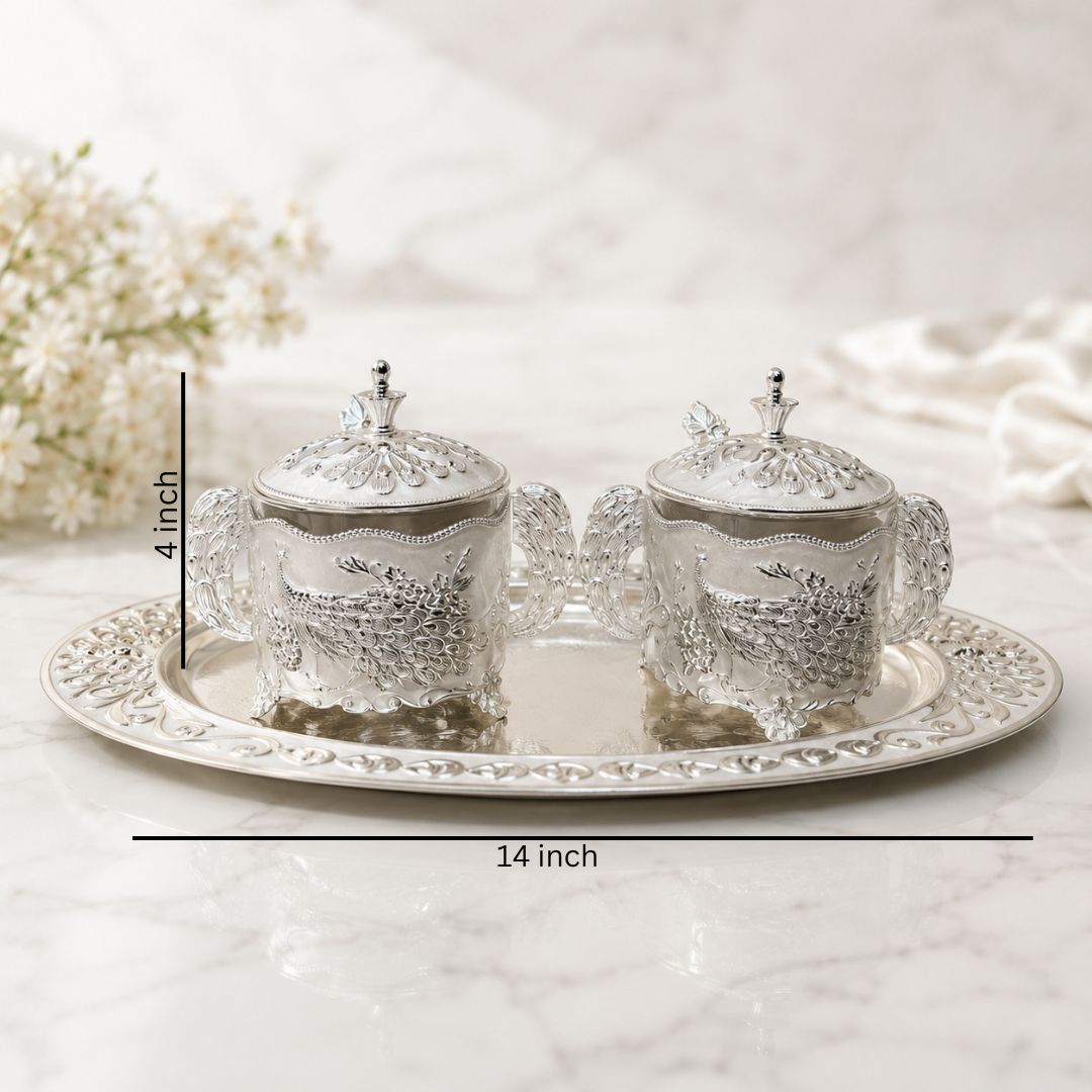 German Silver White Peacock Serving Set with Spoons