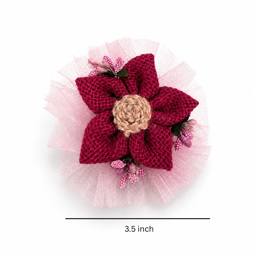 Set of 5 Magenta Jute Floral Net Decoration Accessories for Hamper Packing