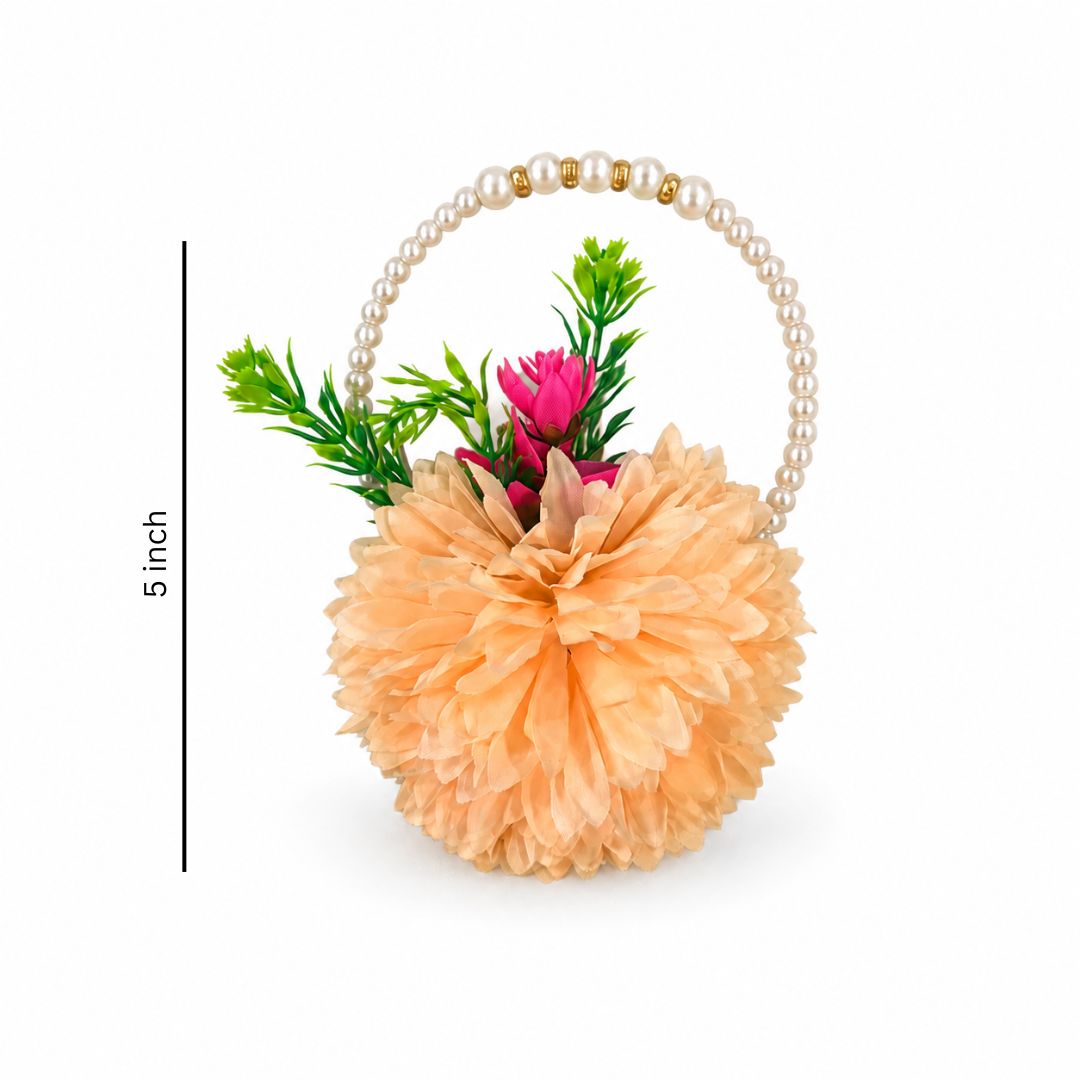 Set of 5 Peach Pearl Handle Floral Decorative Accessories for Hamper & Trousseau Packing