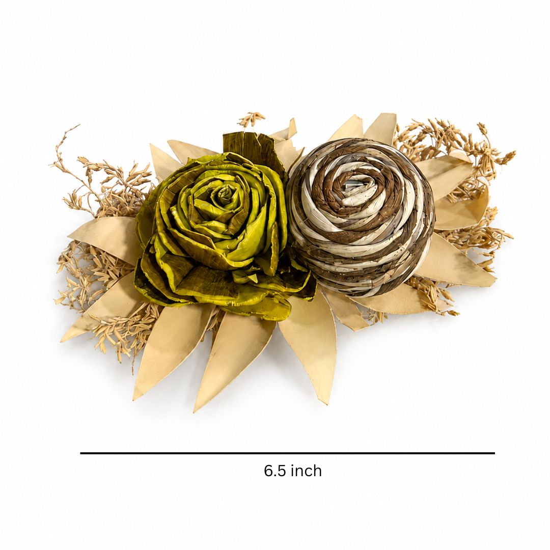 Set of 5 Olive Green & Natural Floral Decorative Accessories for Hamper & Trousseau Packing